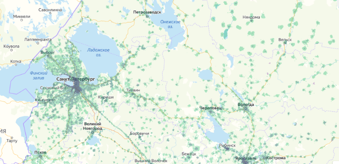 Зона покрытия МТС на карте Долгопрудный 